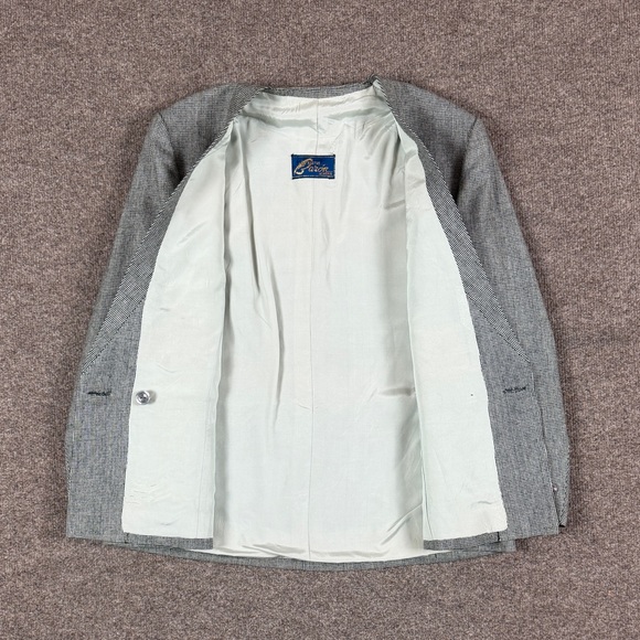 Vintage Mini Houndstooth Double Breasted Collarless Blazer Jacket Womens L Retro - Picture 5 of 14